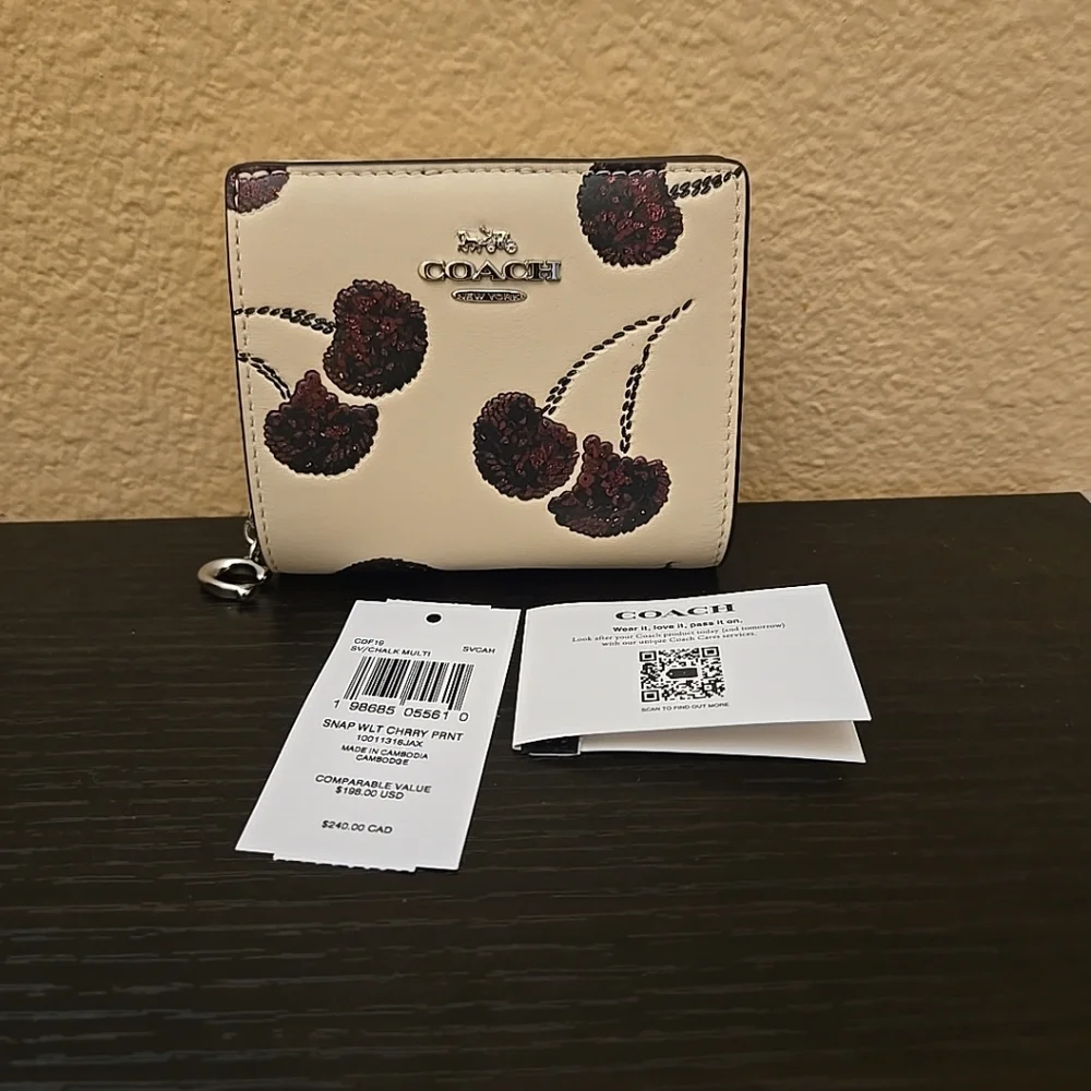 Coach Snap Small Wallet With Cherry Print - Picture 5 of 15